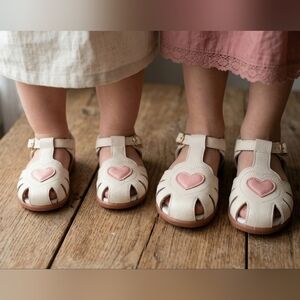 Two Pretty | Handcrafted Leather Heart T-Strap Cream Sandals